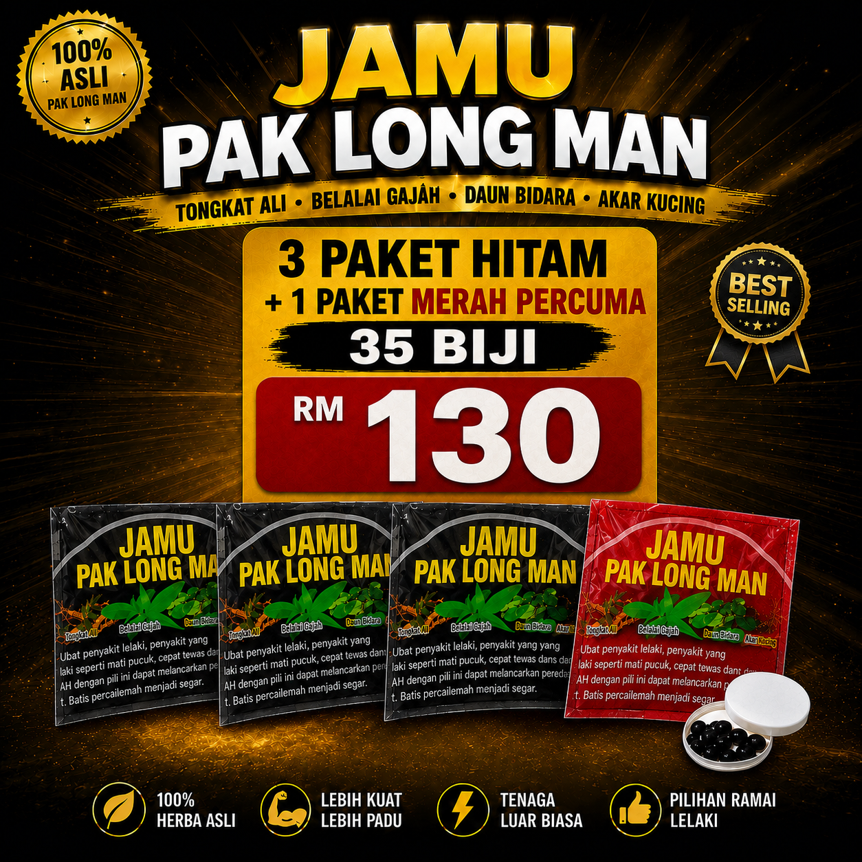 Pakej tiga Jamu Hitam dan satu Jamu Merah percuma RM130